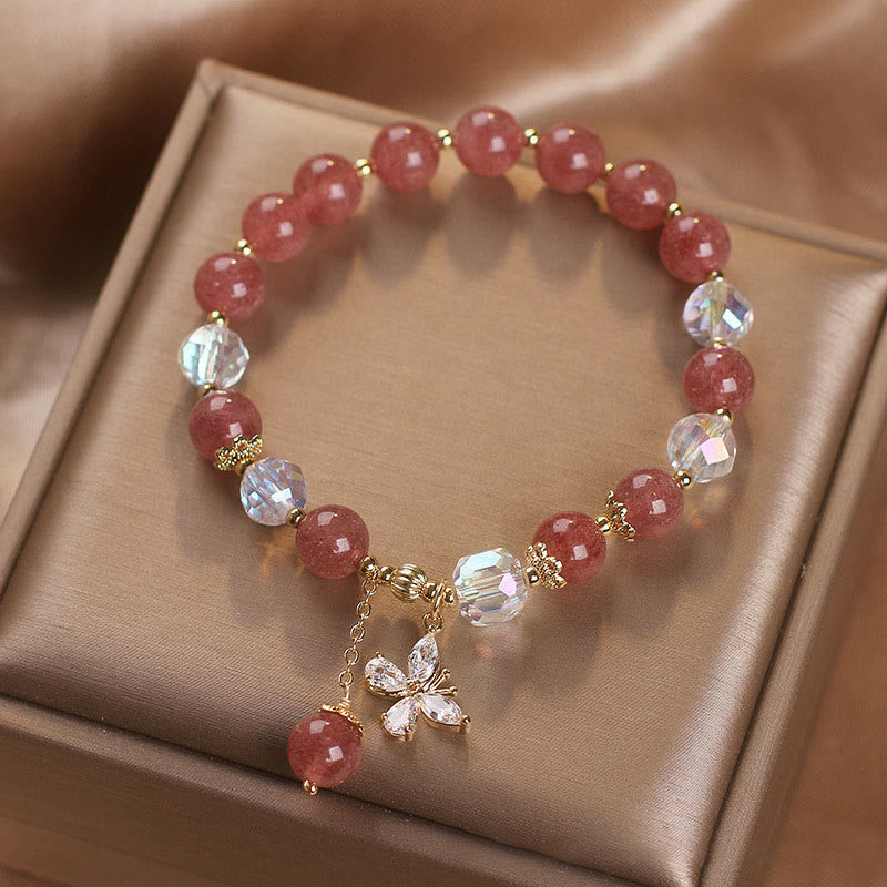Erdbeerquarz Liebe Heilung Spirituelles Armband mit Schmetterling