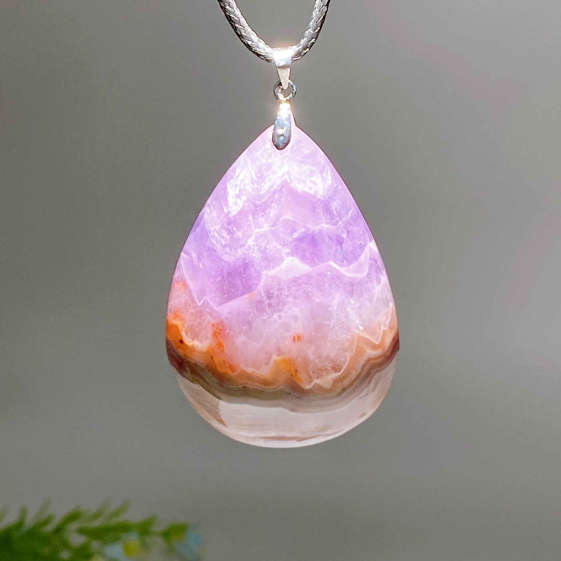 Striped Agate & Amethyst Drop Pendant 1.4-2.2 Inch Healing Crystal