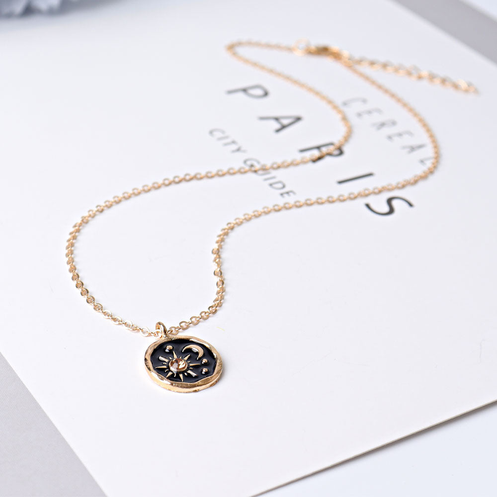 Sonne-Mond-Citrin-Halskette mit Silber- oder Goldkette