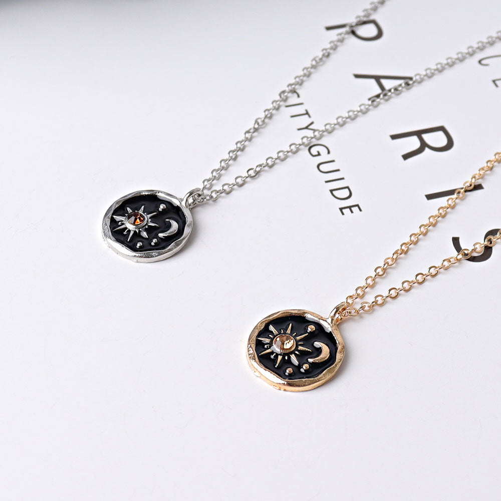 Sonne-Mond-Citrin-Halskette mit Silber- oder Goldkette