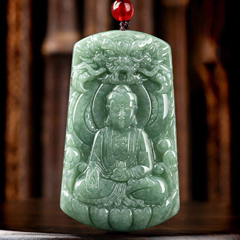 Tathagata Jade-Amulett-Halskette mit Drachen- und Buddha-Symbol