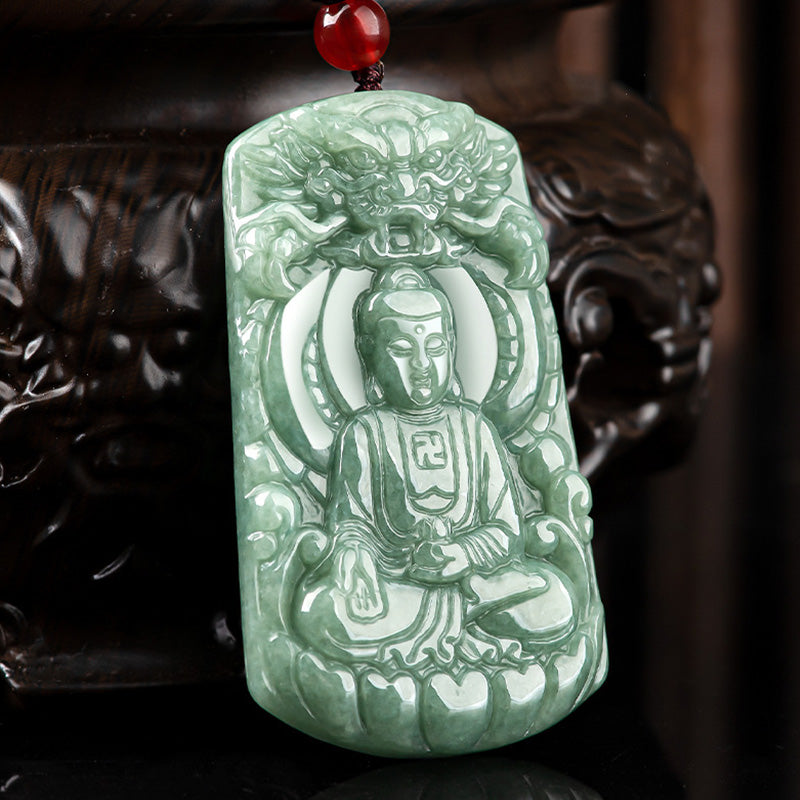 Tathagata Jade-Amulett-Halskette mit Drachen- und Buddha-Symbol