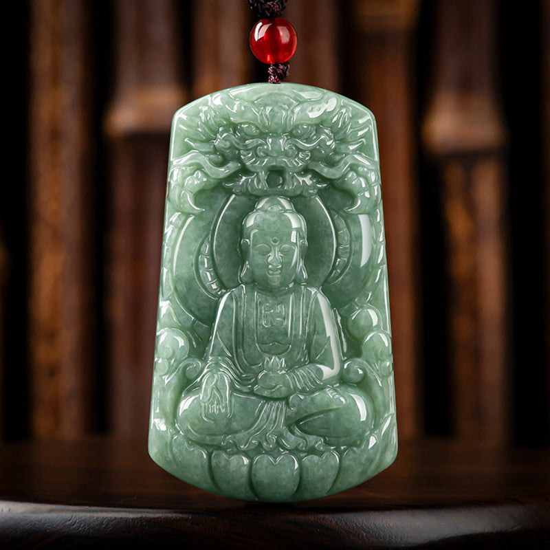 Tathagata Jade-Amulett-Halskette mit Drachen- und Buddha-Symbol