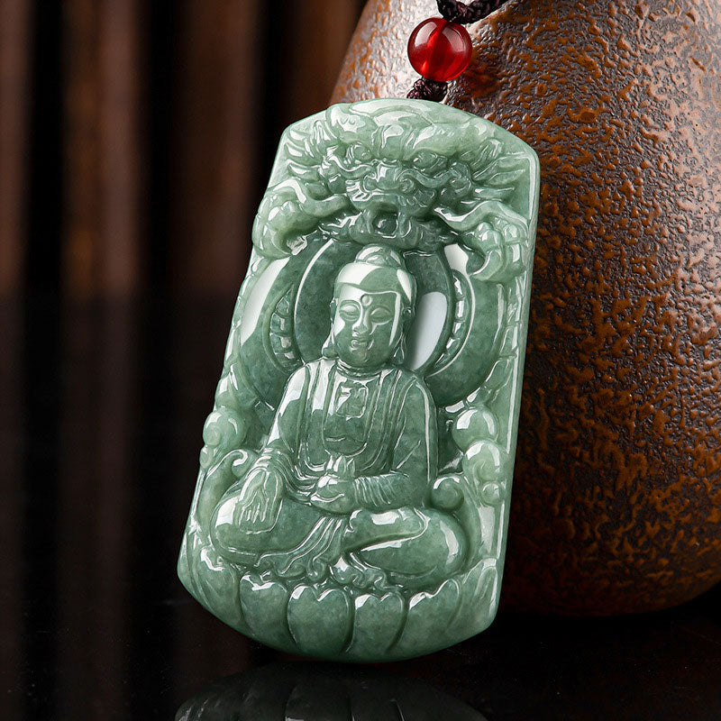 Tathagata Jade-Amulett-Halskette mit Drachen- und Buddha-Symbol