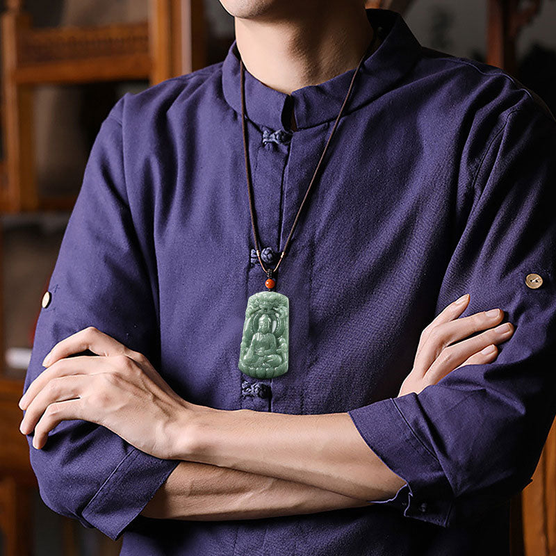 Tathagata Jade-Amulett-Halskette mit Drachen- und Buddha-Symbol