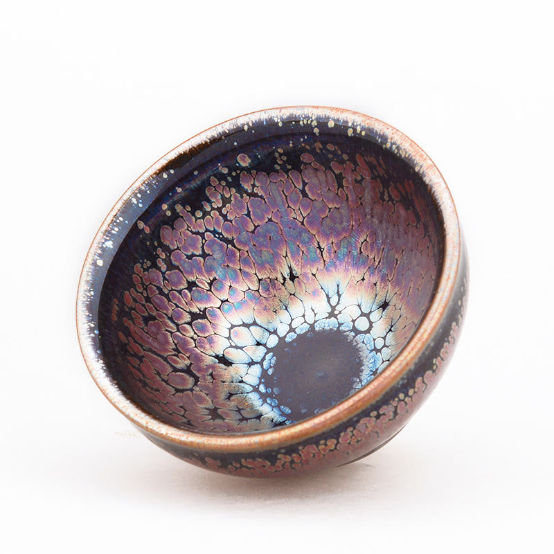 Tenmoku Jian Zhan Keramik-Teetasse mit Sukkulentenmuster, 9 cm x 5 cm