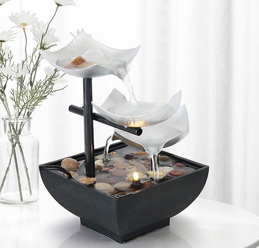 Dreischichtiger Lotus-Wasserfallbrunnen | Zen-Tischdekoration