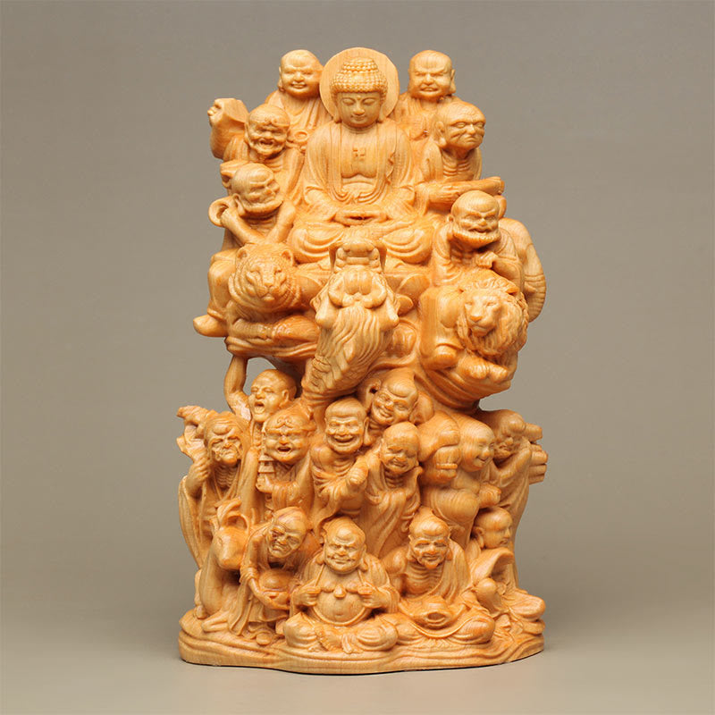 Thuja Sutchuenensis Achtzehn-Arhats-Buddha-Statue aus Holz