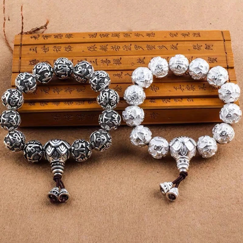 Armband aus tibetischer Legierung „Om Mani Padme Hum“ – spirituelle Mantra-Perlen