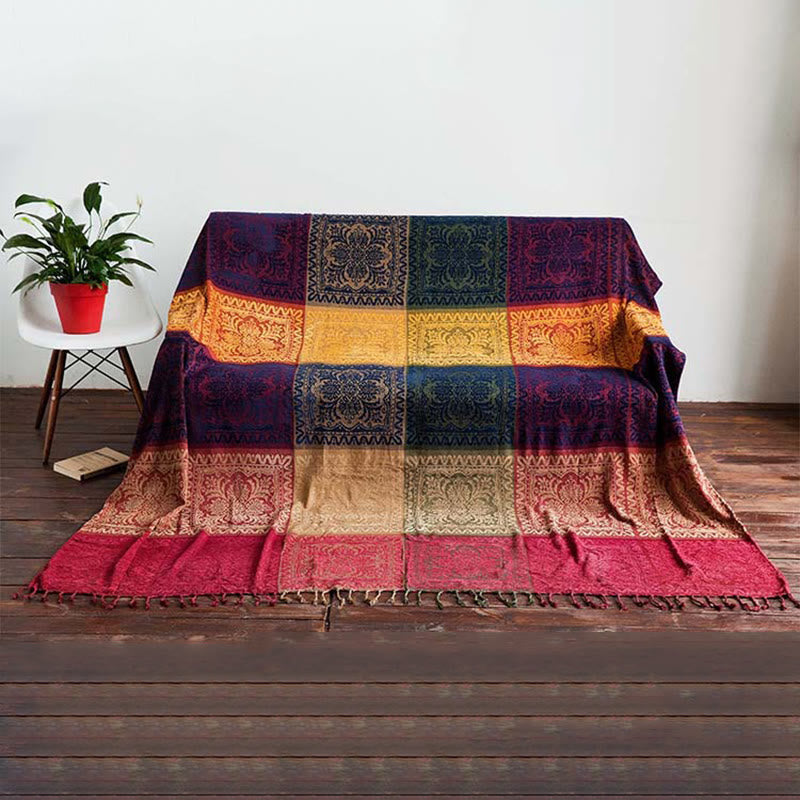 Handgefärbte Decke mit tibetischem Blumenmuster, 150 x 190 cm