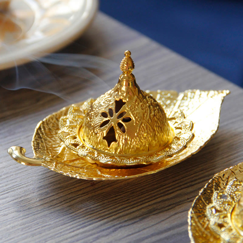 Tibetischer Räucherbrenner mit Blattgold | Mini-Meditationsuntersetzer