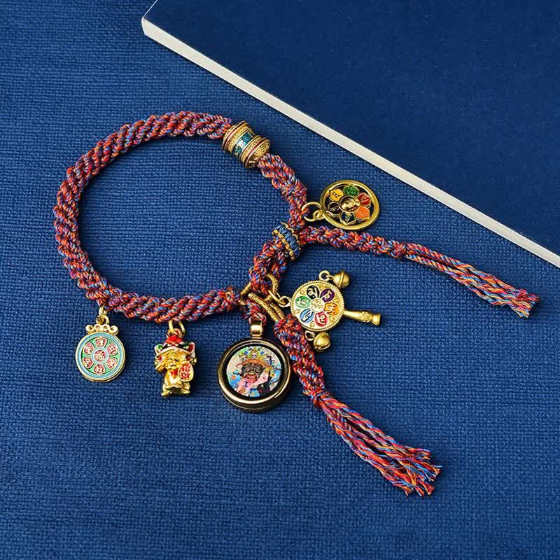 Tibetisches Armband mit grüner Tara und Zakiram-Rotschnur für Reichtum