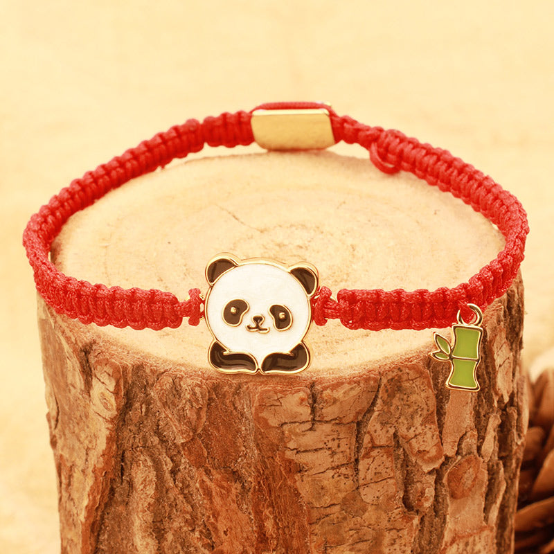 Tibetisches handgemachtes Panda-Bambus-Glücksarmband mit roter Schnur
