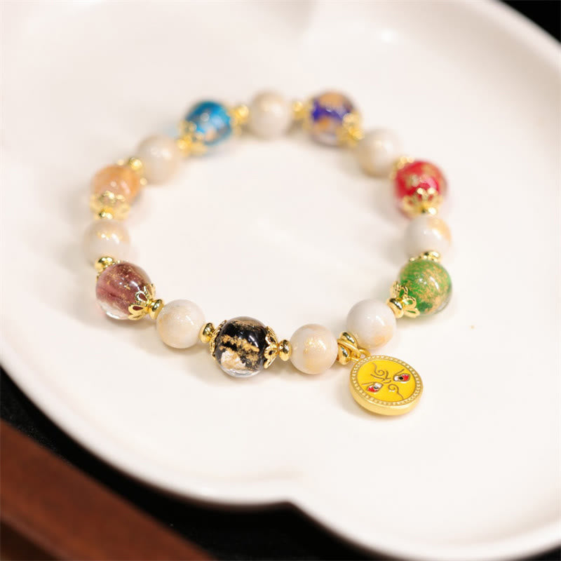 Tibetisches Liuli-Charm-Armband aus Glas und Porzellan für Reichtum