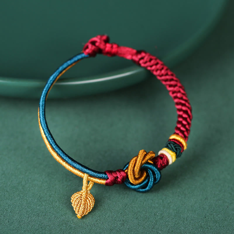 Tibetisches Mandala-Knoten-Glücksblatt-Armband mit roter Schnur