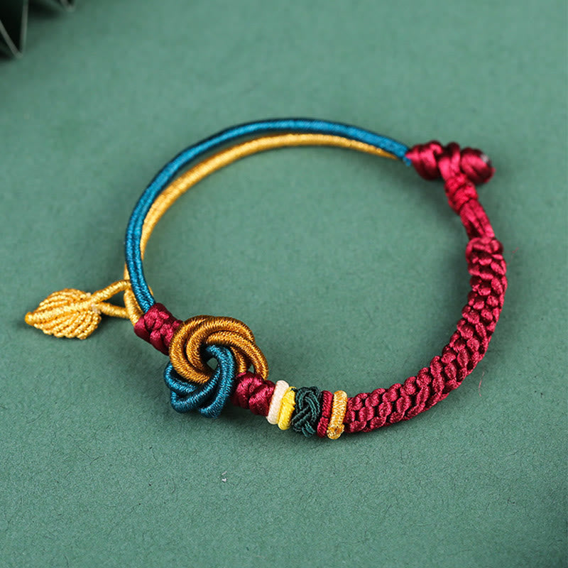 Tibetisches Mandala-Knoten-Glücksblatt-Armband mit roter Schnur