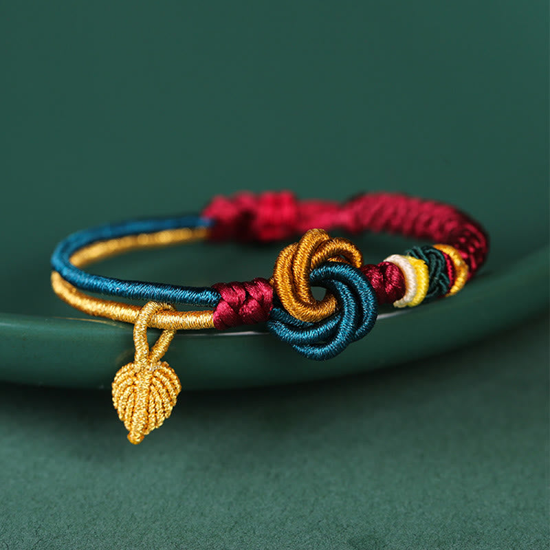 Tibetisches Mandala-Knoten-Glücksblatt-Armband mit roter Schnur