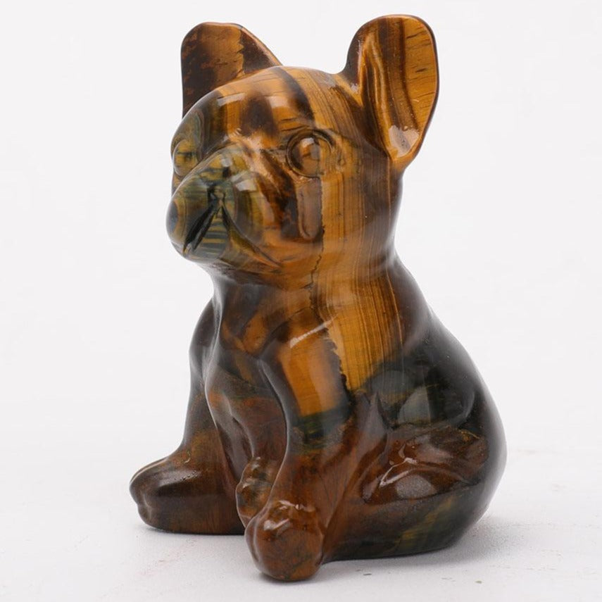 Tigerauge, handgeschnitzte Bulldogge, Kristall-Hundefigur, 6–6 cm