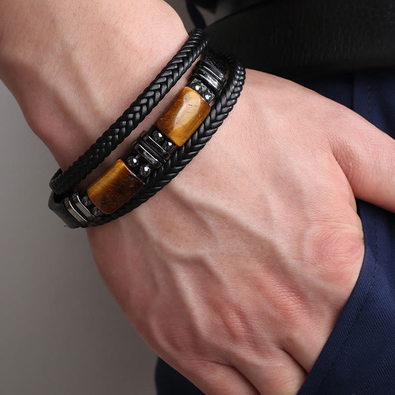 Tiger Eye Power Lederarmband mit magnetischer Schnalle