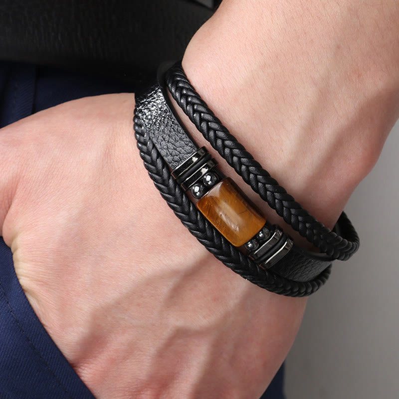 Tiger Eye Power Lederarmband mit magnetischer Schnalle