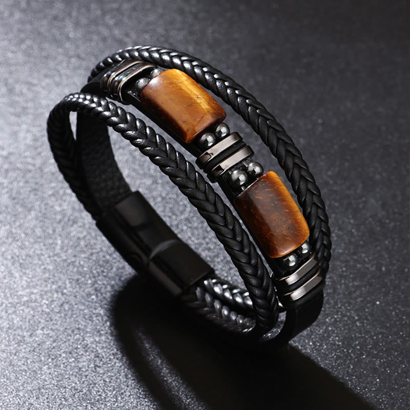 Tiger Eye Power Lederarmband mit magnetischer Schnalle