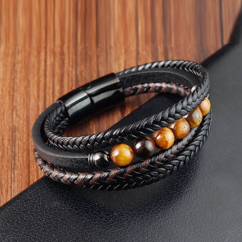 Tigerauge-Schutz-Lederarmband für Herren, 18–20 cm