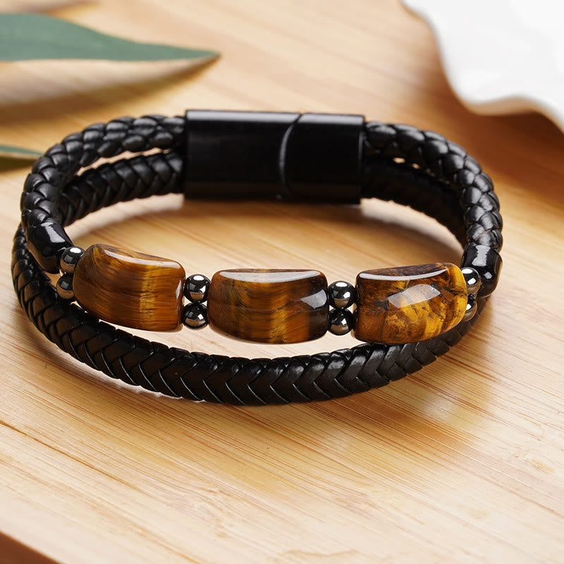 Tigerauge-Schutz-Lederarmband für Willenskraft | Heilende Klänge