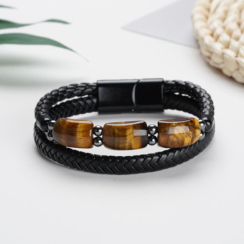 Tigerauge-Schutz-Lederarmband für Willenskraft | Heilende Klänge