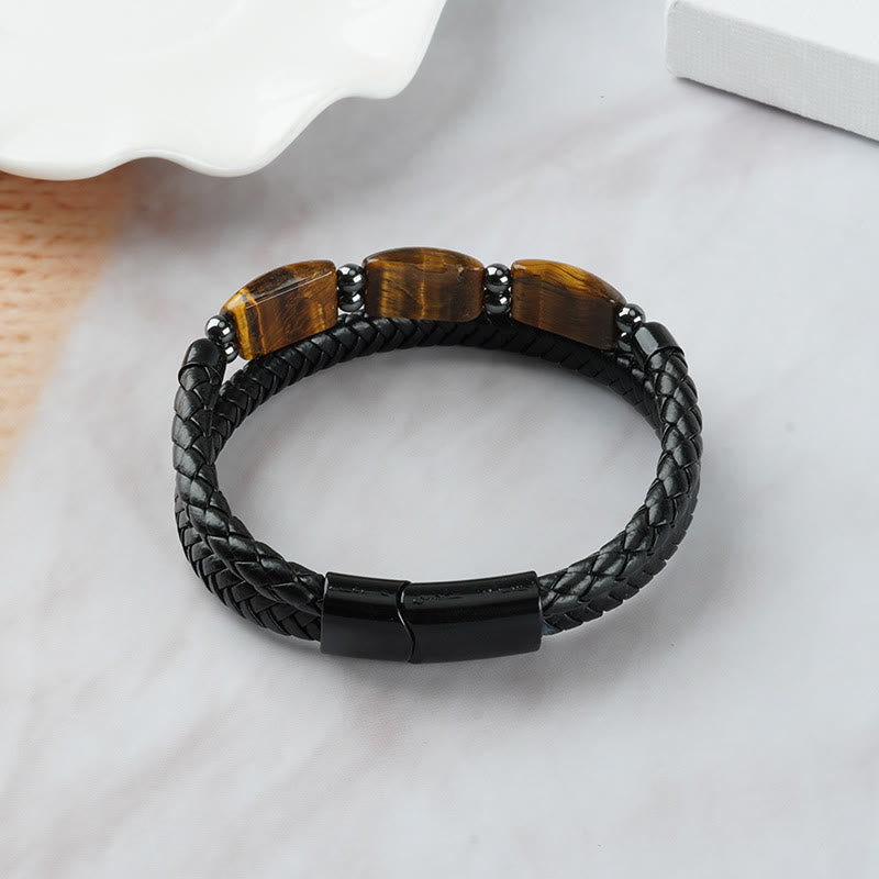 Tigerauge-Schutz-Lederarmband für Willenskraft | Heilende Klänge