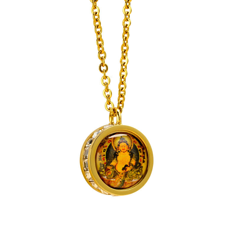 Buddha-Halskette aus Titanstahl | Grüne Tara & Gott des Reichtums-Symbol