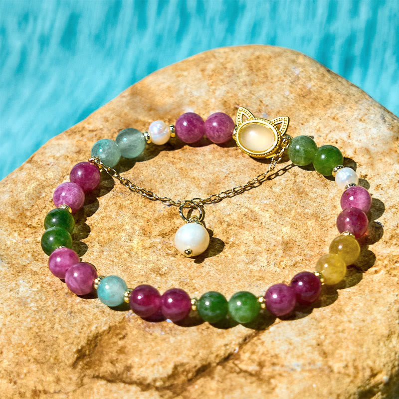 Turmalin-Glückskatze-Positivarmband, 14–16 cm, Unisex