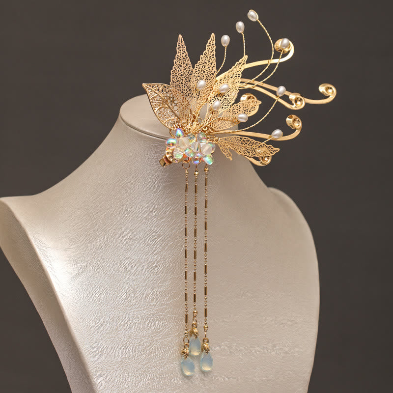 Traditionelle chinesische Haarspange mit Blattgold-Blumenquaste