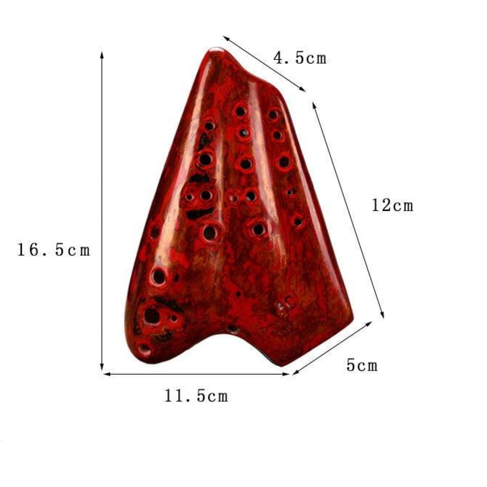 Red ceramic Triple Chamber Alto C Ocarina Flute with triangular shape and finger holes
