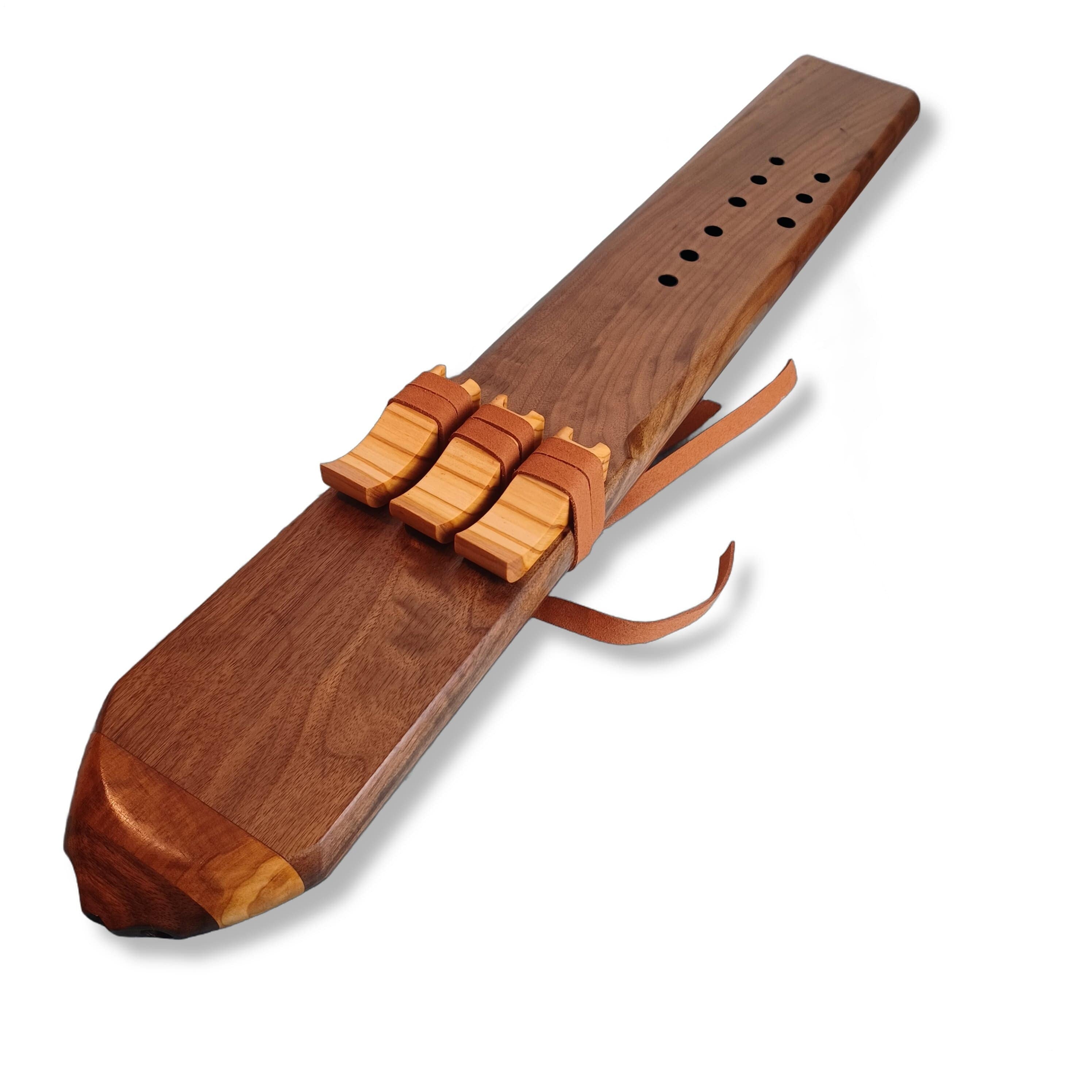 Wooden vintage ski with leather binding straps for Triple Drone Flute F# Walnut Order