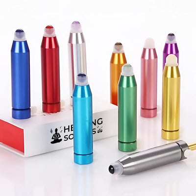 Stimmgabel, ätherisches Öl, Rollerball, Edelstein-Fußaufsätze – 9-teiliges Set