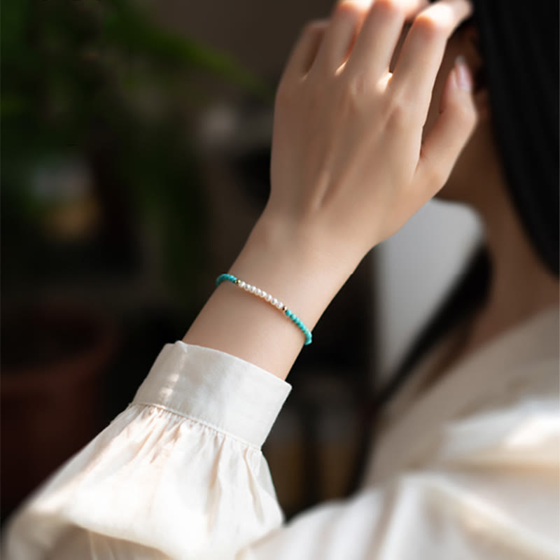 Türkisfarbenes Perlenarmband 3 mm | Heilperlen aus 925er Sterlingsilber