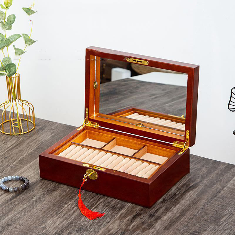 Zweilagige Schmuckschatulle aus Massivholz | Spirituelle Aufbewahrung im Vintage-Stil