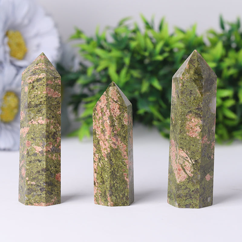 Unakit-Kristalltürme, 2,4–4,5 Zoll, Heilpunkte