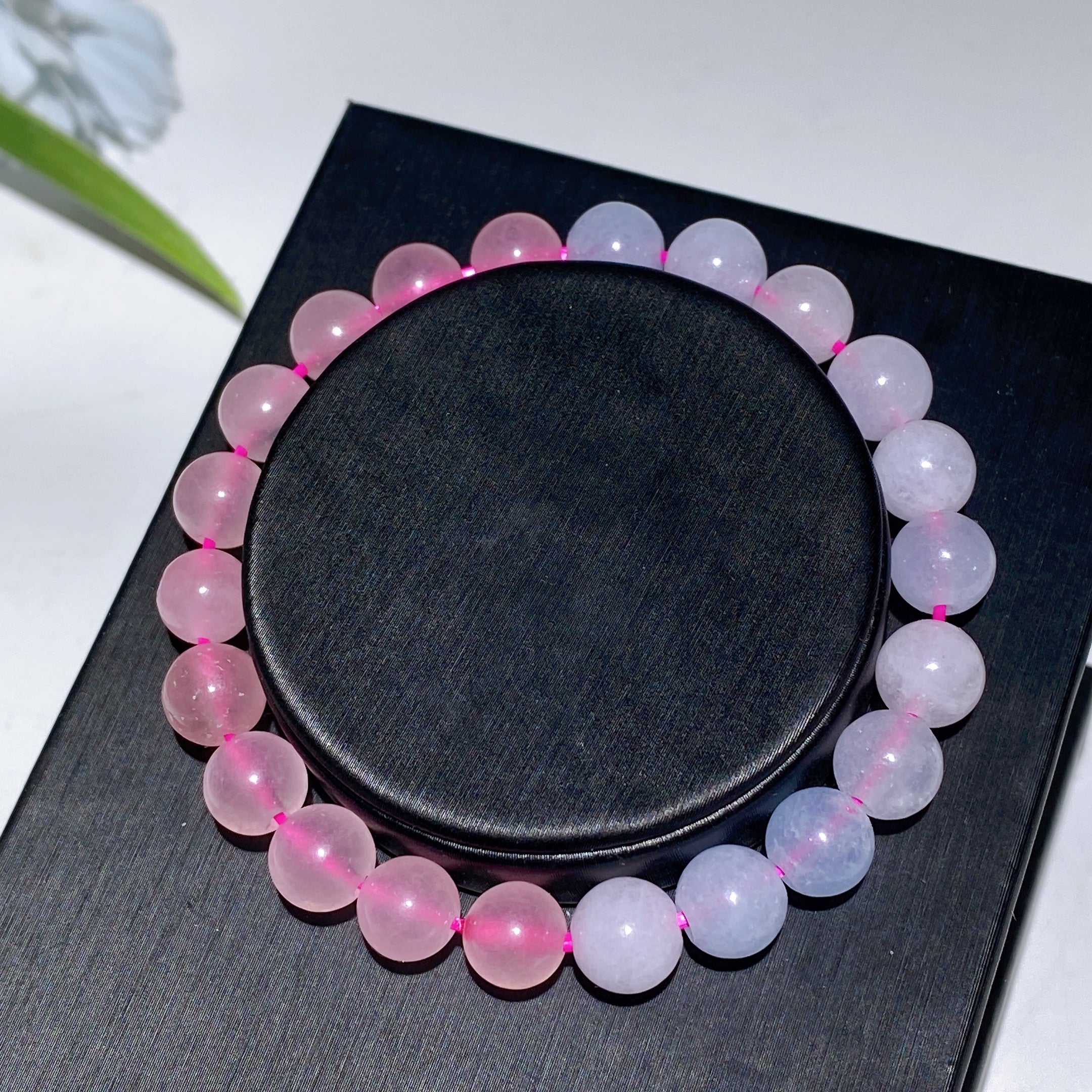 Unisex 8-16mm Rose Quartz Jadeite Blue Flower Agate Bracelet for Healing