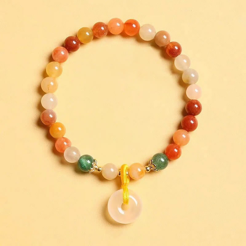 Unisex-Armband mit Peace-Schnalle, 8 mm, goldene Seide und Jade