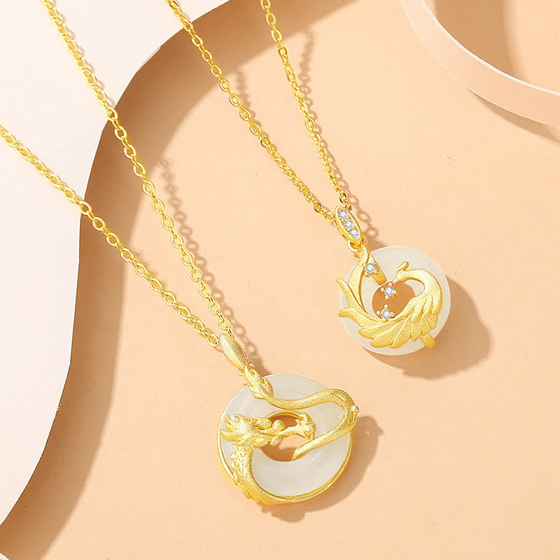 Unisex-Halskette aus 925er Sterlingsilber mit Drachenjahr und Hetian-Jade