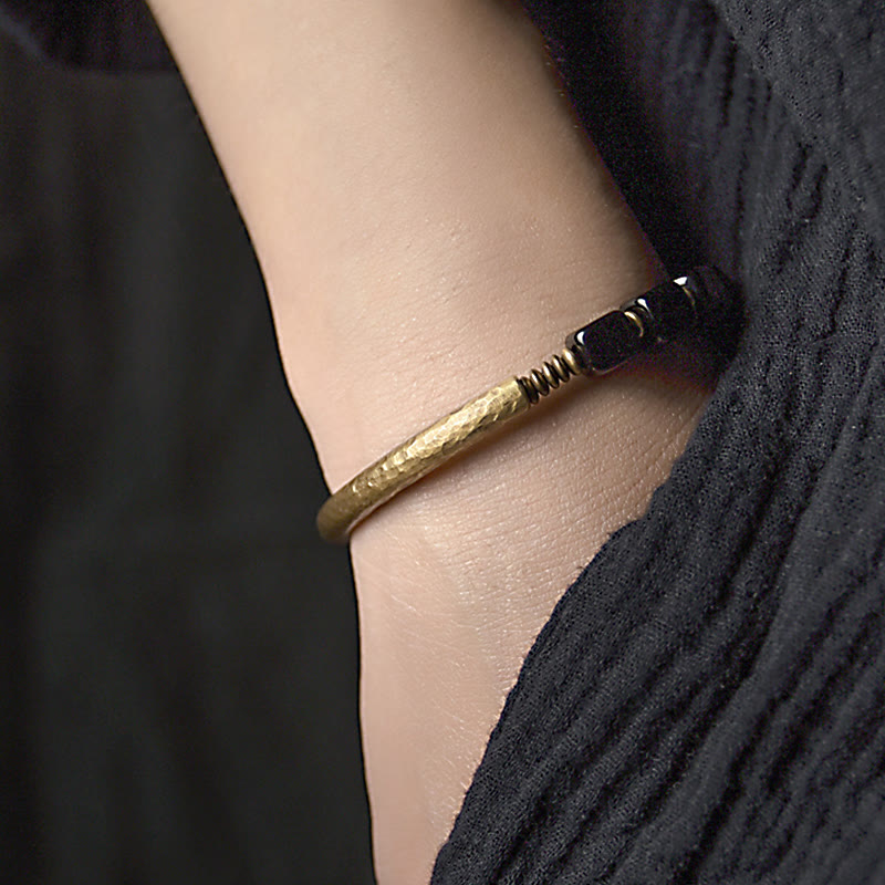 Unisex-Stärkearmband aus schwarzem Obsidian mit Kupfer