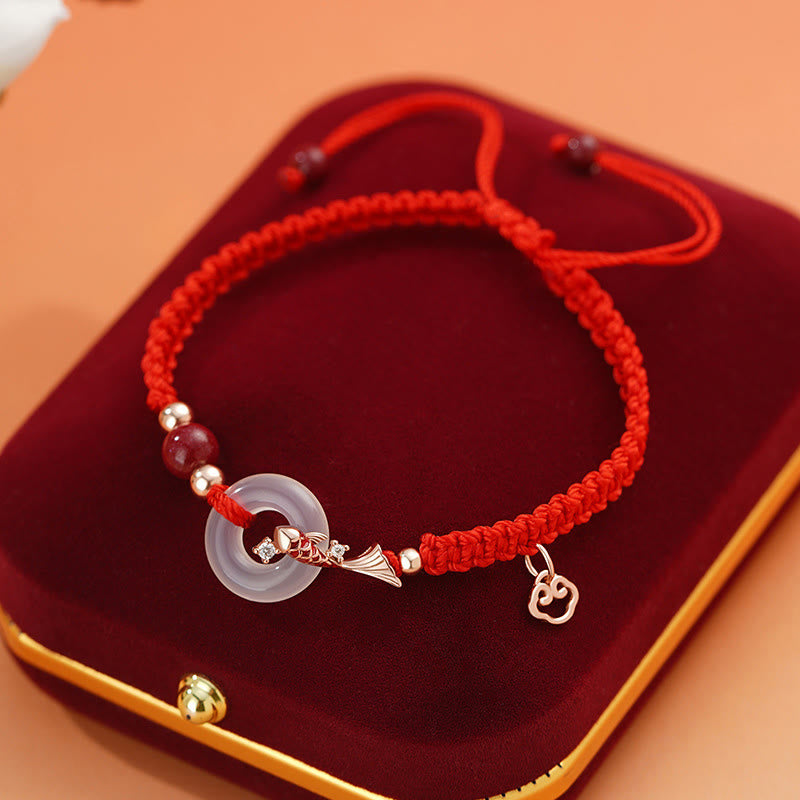 Unisex-Armband mit Chalcedon-Koi-Fisch, 925er Silber, Peace-Schnalle