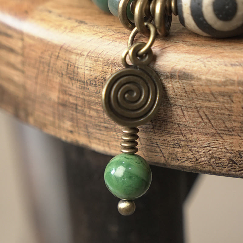 Unisex Cyan Bodhi Seed Dzi Bead Dreifach-Wickelarmband