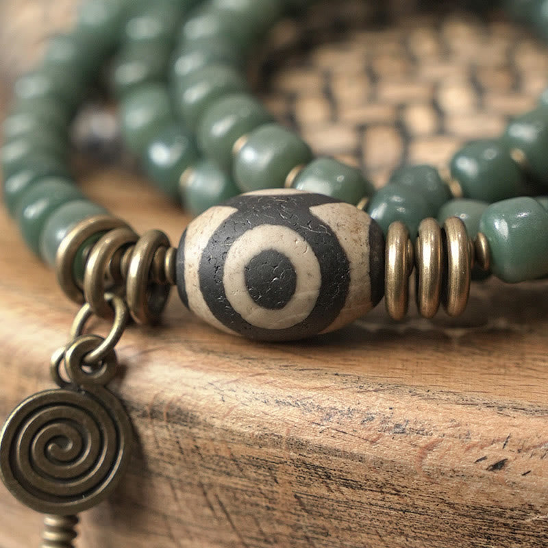 Unisex Cyan Bodhi Seed Dzi Bead Dreifach-Wickelarmband