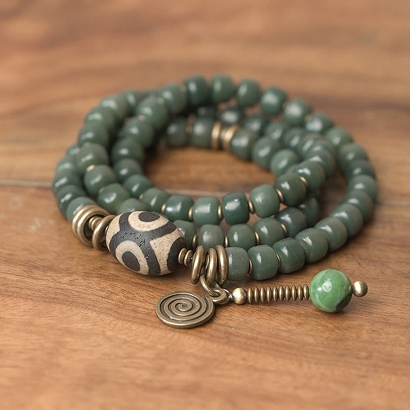 Unisex Cyan Bodhi Seed Dzi Bead Dreifach-Wickelarmband