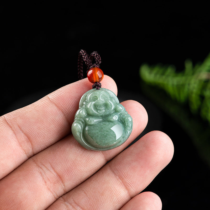 Unisex-Erfolgskette aus Cyan-Jade mit Buddha-Symbol-Anhänger