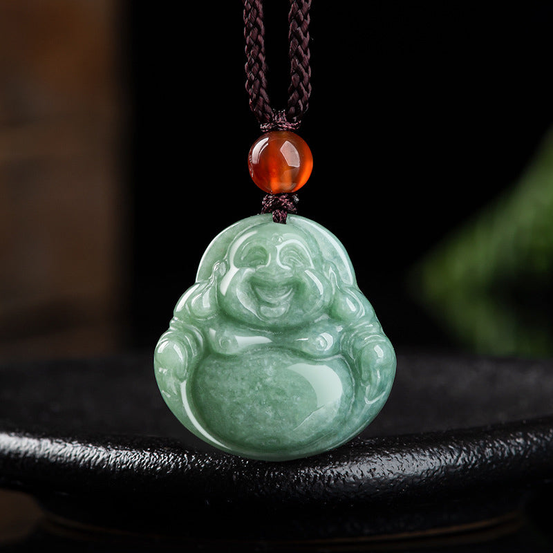 Unisex-Erfolgskette aus Cyan-Jade mit Buddha-Symbol-Anhänger