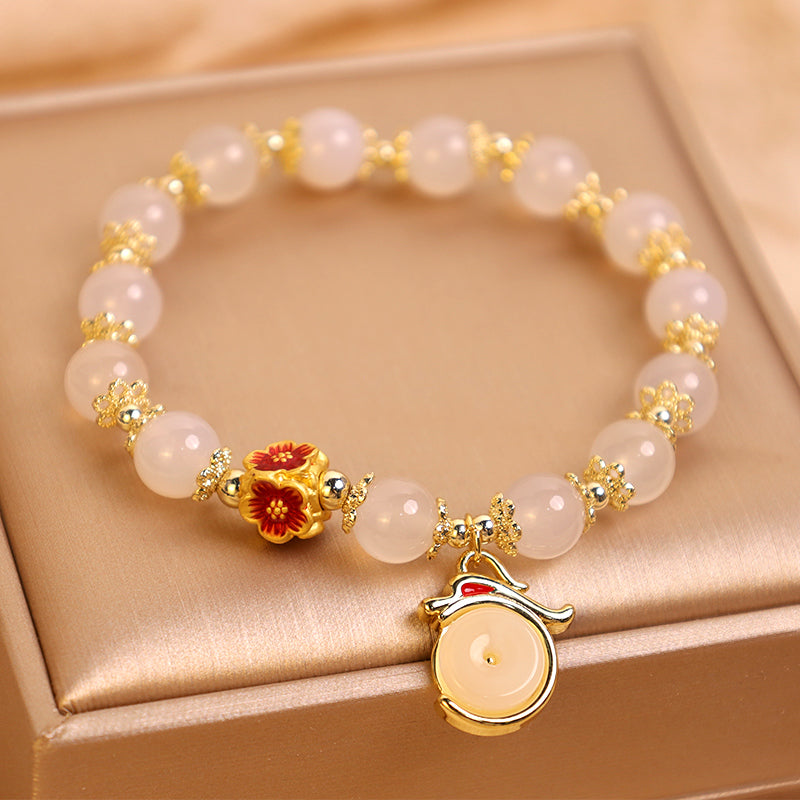 Unisex-Drachenarmband mit weißem Achat und grünem Aventurin für den Frieden