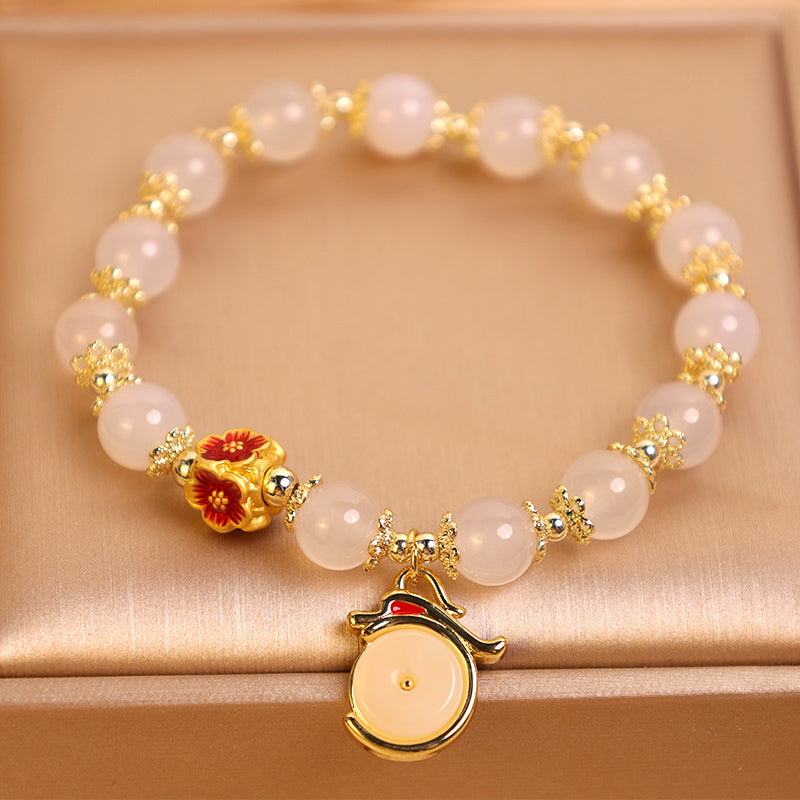 Unisex-Drachenarmband mit weißem Achat und grünem Aventurin für den Frieden